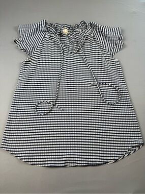 7th Roy Blue White Gingham Flutter Sleeve Peasant Top Size Medium Boho Coastal